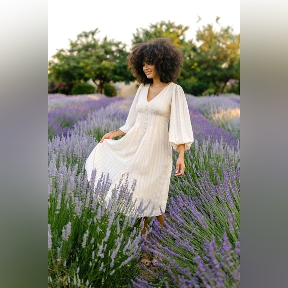 NEW Morning Lavender Valerie Buttoned Midi Dress Cream Women 1X Boho Cottage - Picture 3 of 13